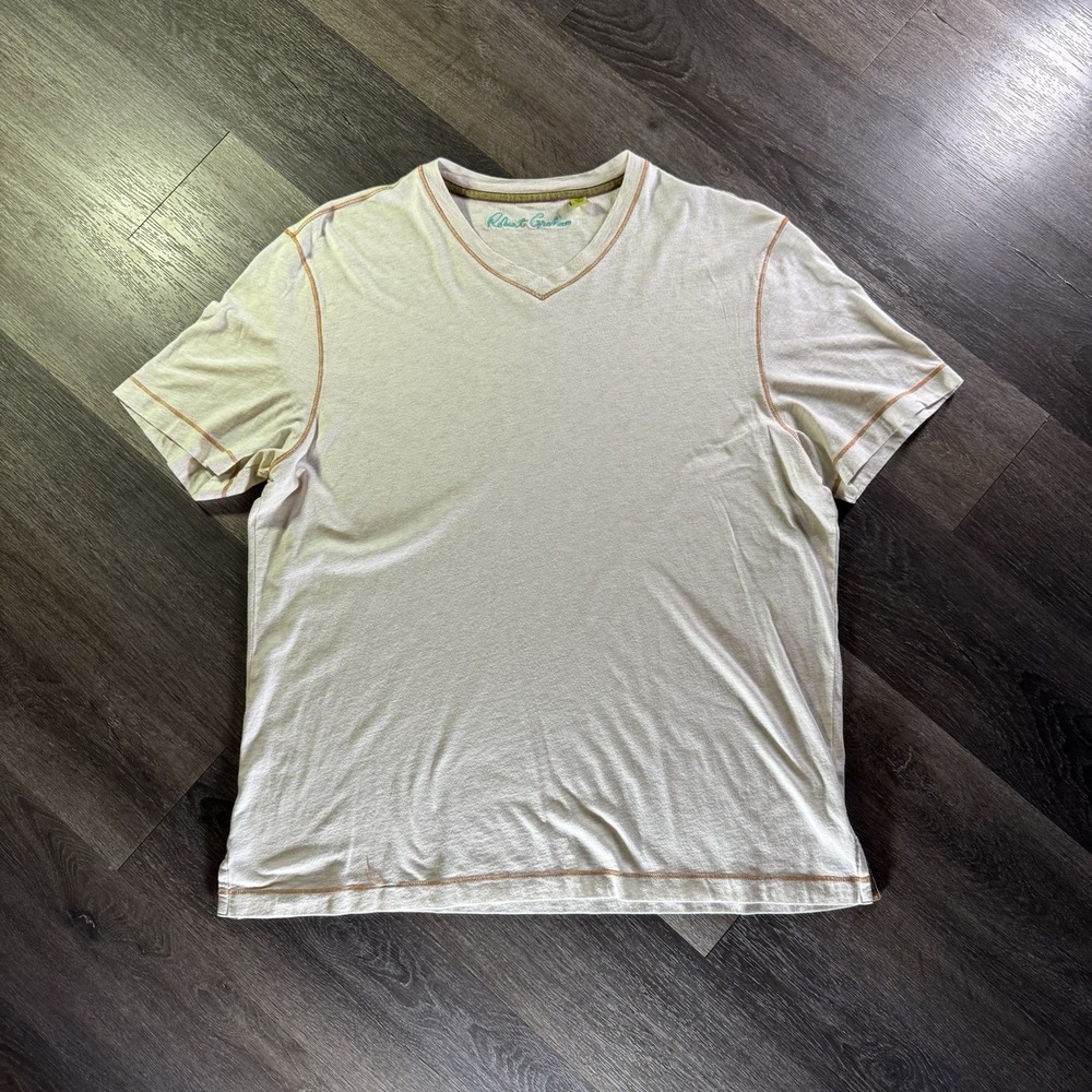 Robert‎ Graham T-Shirt Mens 2XL Cream Excellent V-Neck Contrast Stitch Top